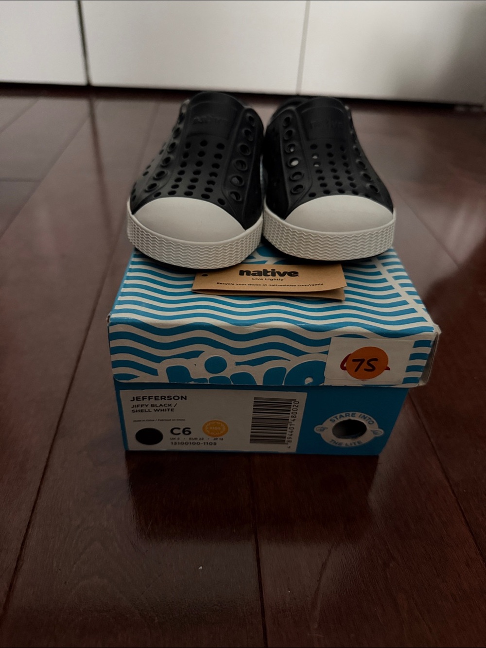 Native Jefferson Kids Slip-On Shoes in Black with White Toe